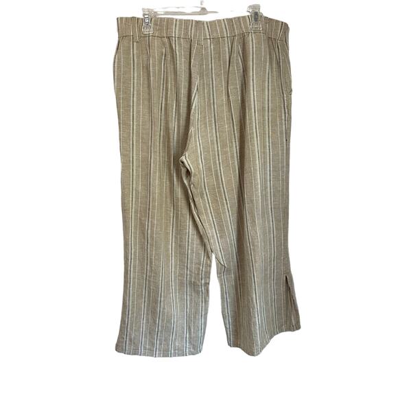 J. Jill Tan Striped Linen Blend Split Hem Wide Leg Cropped Pants Size M - Picture 2 of 8